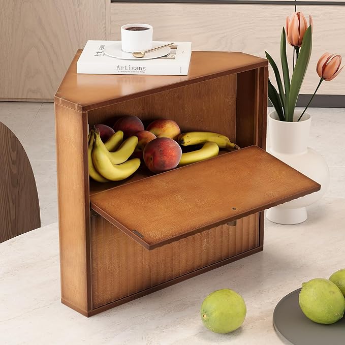 Trironsun Corner Bread Box for Kitchen Countertop Bamboo Two Layer Large Capacity Bread Storage Bin Vintage Storage for Homemade Bread (Brown) - Image 6