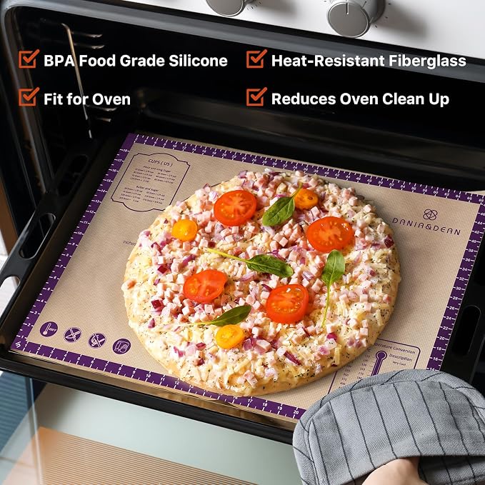 DANIA & DEAN 28"x20" Extra Thick Silicone Baking Mat for Pastry and Bread | Non-Slip & Non-Stick Mat with Measurements, for Pizza, Pie Crust, Dough Rolling, Pasta & Sourdough, Reusable Counter Sheet - Image 3