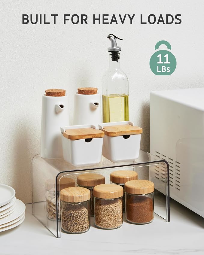 Syntus Cabinet Shelf Organizer, 4 Pack Spice Organization for Cabinet, Seasoning, Plate Organizer Shelf Riser, Clear - Image 3