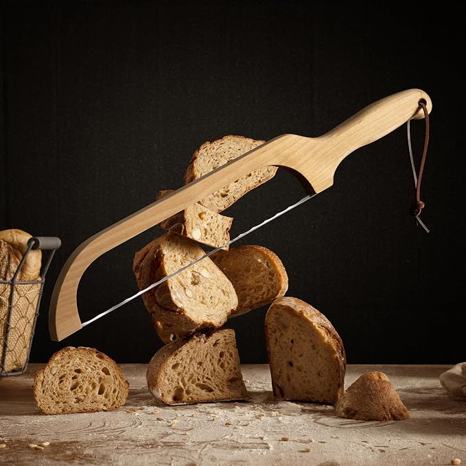 LLOTUS Bread Knife Package Slicer for Sourdough Bread, 16.5" Premium Wooden Bow Design, Premium Stainless Steel Serrated Saw, Cutter for cutting Loaf, Sandwich, Bagels, Homemade Bread (Birch) - Image 2