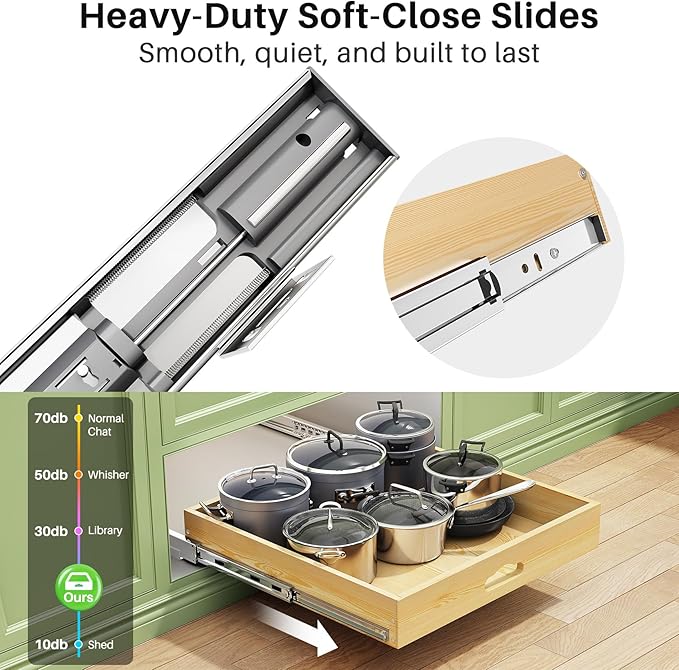 Pull Out Cabinet Organizer, Soft Close Wooden Slide Out Drawers for Pots and Pans, Full-extension Roll Out Shelves for Kitchen Cabinets, Pantry Organization, Bottom & Side Mount(21"W X 21"D x 3.4''H) - Image 4