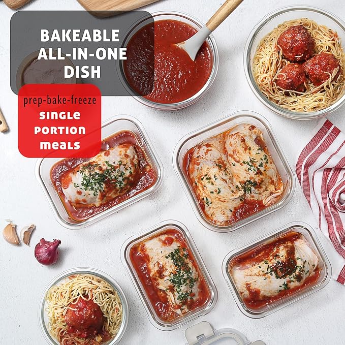 EATEX 16pc Glass Storage Containers with Lids, 8 Glass Food Storage Containers with 8 Airtight Lids for Pantry & Kitchen, Meal Prep Containers for Lunch, Oven Freezer Microwave & Dishwasher Safe - Image 9