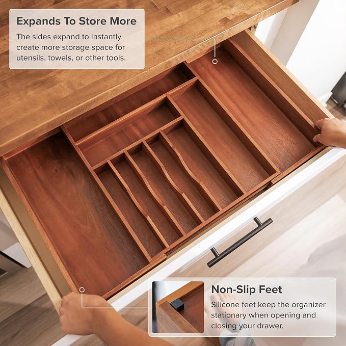 Silverware & Utensil Drawer Organizer, 16-28 in, Acacia | Cutlery, flatware, food-safe contract grade, kitchen drawer fit - Image 6