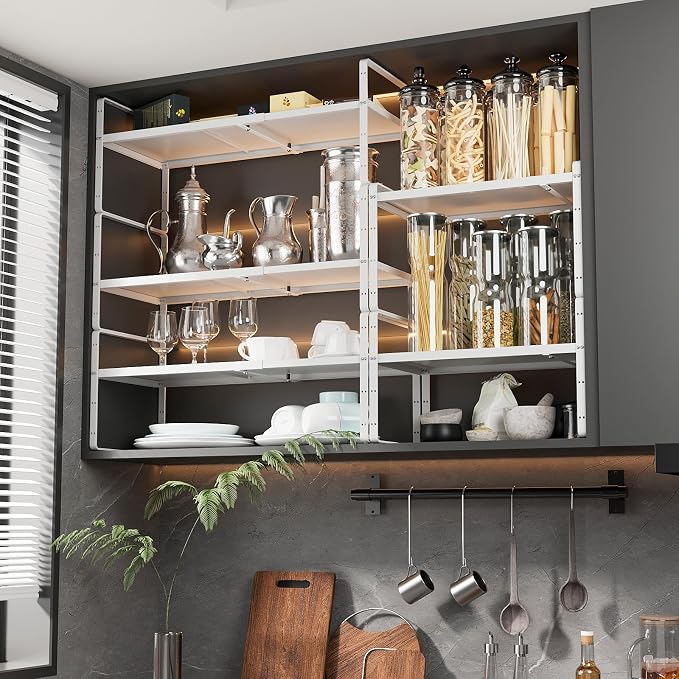 16.5~27.1" Expandable Shelf，2Pack 10.2" Wide Adjustable Height Cabinet Shelves，White - Image 2