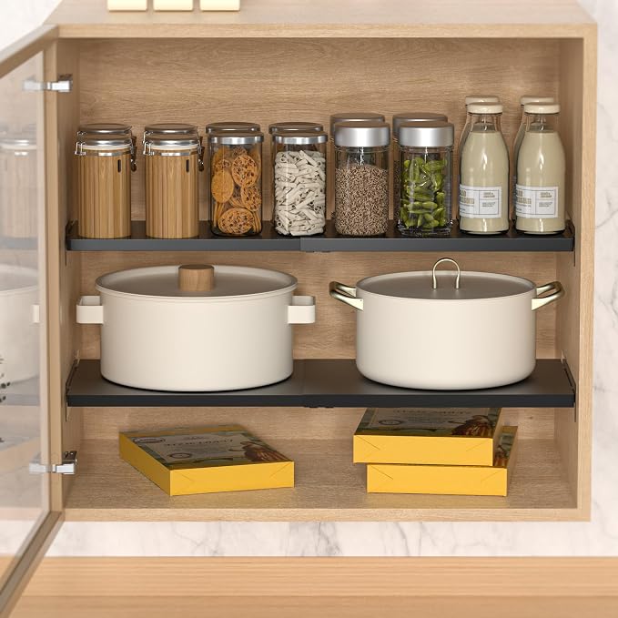 Expandable Closet Tension Shelf Organizers, Cabinet Rack Storage for Wardrobe Divider Shelves Pantry Cupboard Kitchen (2 Pack, W11.81 x L: 17" to 31") - Image 7