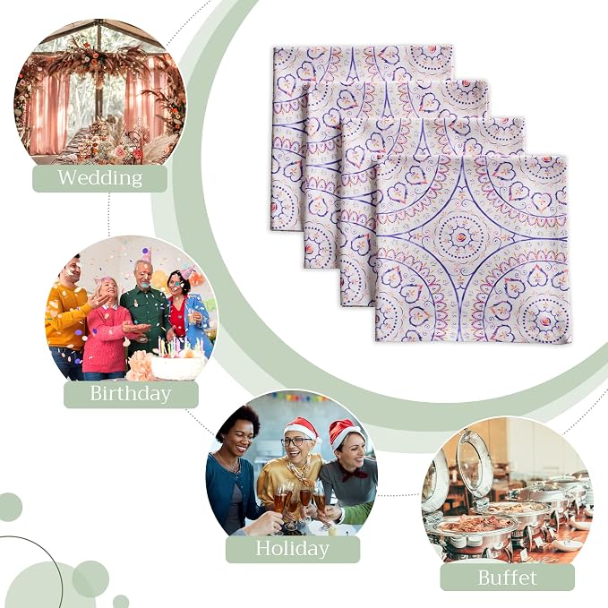 Maison d' Hermine Cloth Napkins Set of 4 Reusable 100% Cotton (20" x 20") | Everyday Square Napkins Cloth Washable Dinner Party Wedding Restaurant Hotel Kitchen Spring Summer - Mandala - Image 6