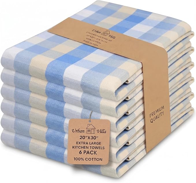 Urban Villa Kitchen Towels Cotton Dish Towels 20”x30” (Set of 6) Bluesand by CottonTrends