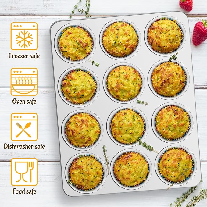 E-far Muffin Pan 12-Cup, 3-Pack Stainless Steel Cupcake Pan for Oven | Non-Toxic Metal Muffin Tins for Baking Muffins & Cupcakes, Regular Size & Easy Clean, Dishwasher Safe - Image 5