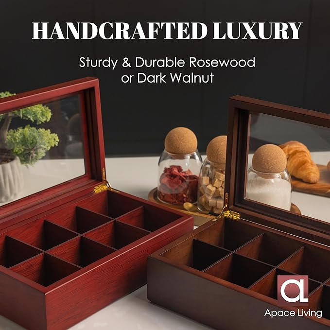 Tea Box - Luxury Wooden Tea Bag Organizer from The Apace Premier Collection - 6 Compartment Tea Storage Chest Container - Elegantly Handmade w/Scratch Resistant Window - Image 6