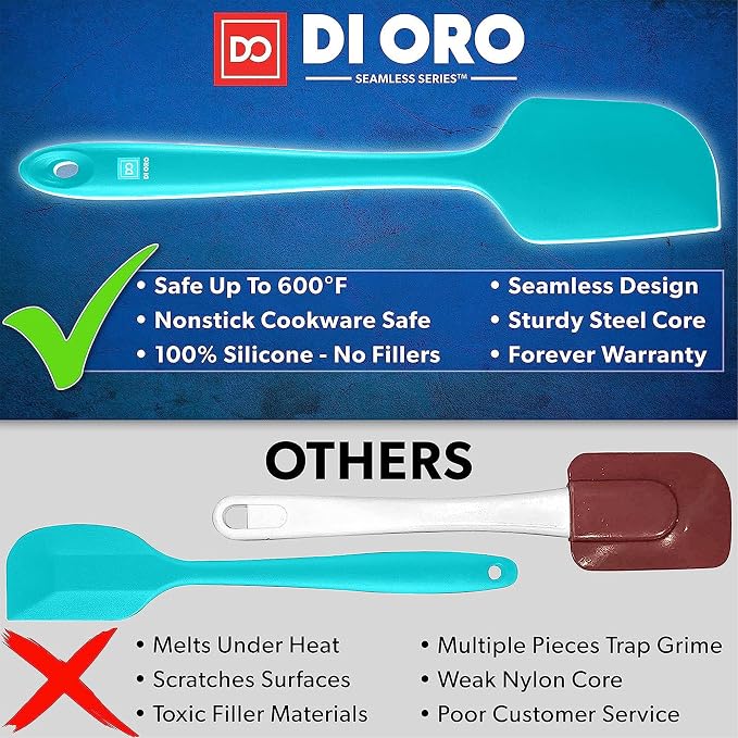 DI ORO Silicone Spatula Set - Rubber Kitchen Spatulas for Baking, Cooking, & Mixing - 600°F Heat-Resistant & BPA Free Silicone Scraper Spatulas for Nonstick Cookware - Dishwasher Safe (5pc, Teal) - Image 2
