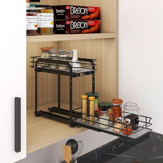 BOIVSHI Spice Rack Organizer for Cabinet, 2 Tier Pull Out Spice Organizer for Cabinet Height Adjustable Heavy Duty Metal Basket for Inside Cabinets & Pantry Closet (5.5''Wx10.5''Dx9.5''H) - Image 8
