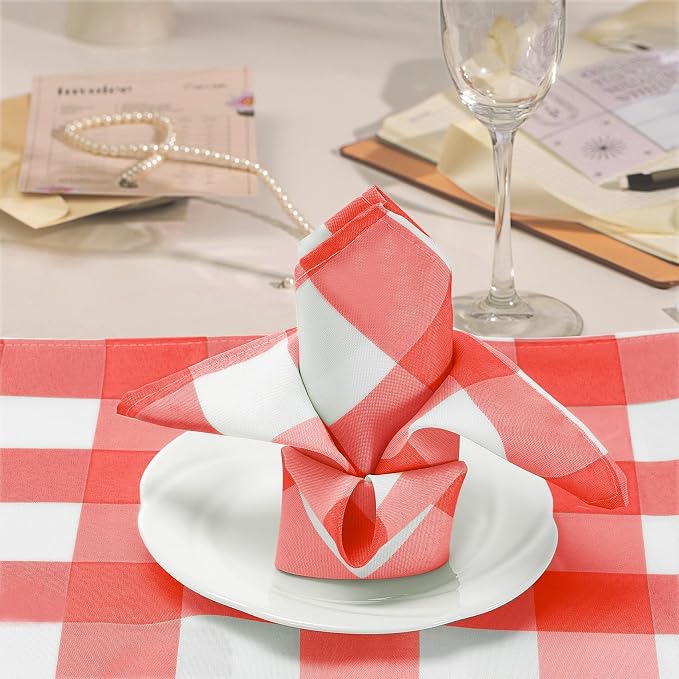 Buffalo Plaid Table Napkins Set of 25 Checkered Cloth Napkins 17x17 inch Washable Dinner Gingham Pattern Napkins Soft Napkins for Wedding Party Dining Banquet(Red and White) - Image 7