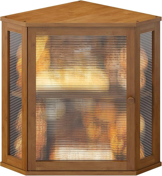 Corner Bread box for Kitchen Countertop,Farmhouse Bread Box with Acrylic Wavy Door Panel,Large Bread box for kitchen countertop,Food Storage Container (Brown, Extra Large) by Wieghda