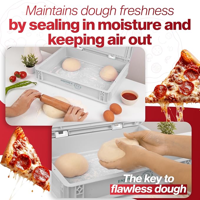2-Pack Pizza Dough Proofing Box with Lid - Dough Tray & Proofing Container for Pizza, Bread, Sourdough - Stackable Design 16" x 12" x 3.5", White - Image 3
