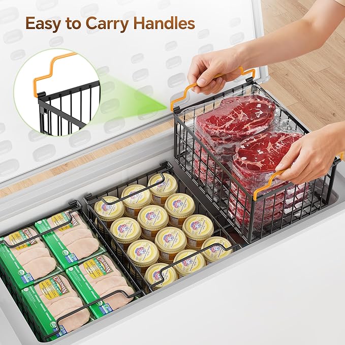 Freezer Organizer Bins, 3 Pack Enlarged Baskets for 5-9 Cu.FT Deep Freezer | Stackable Chest Freezer Organizer Bins, Foldable with Handles, Black Storage Container Baskets for Sort Frozen Meats - Image 6