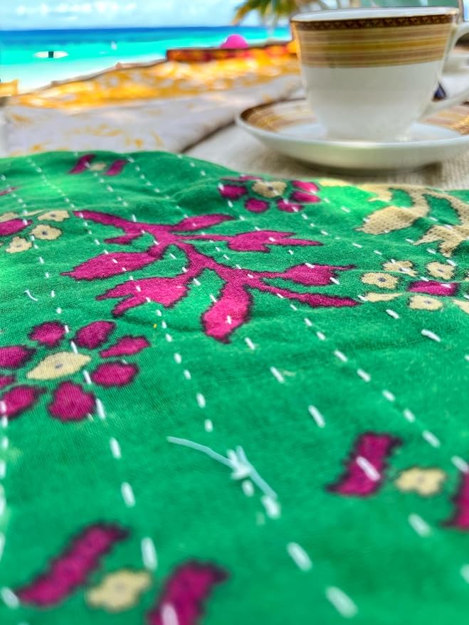 Mango Gifts Kantha Cloth Napkins Set of 12 – Handmade Cotton Reusable Dinner Napkins, 16x16 Inch, Assorted Boho Colors, Eco Friendly Table Linen for Weddings & Parties - Image 2