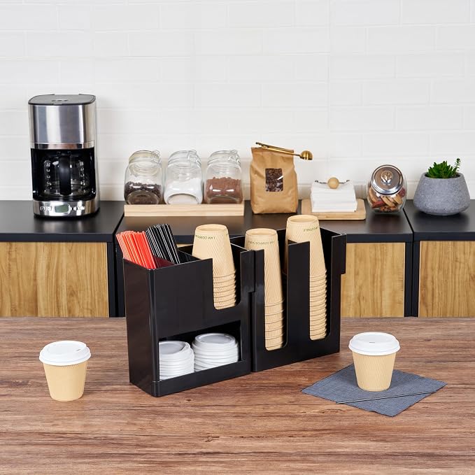 Restaurantware Restpresso Coffee Bar Organizer, 1 Count Durable 6 Compartments, Compact Size, Black Plastic Tabletop Coffee Supplies Organizer For Homes, Office Spaces, Breakrooms, and Lounges - Image 3