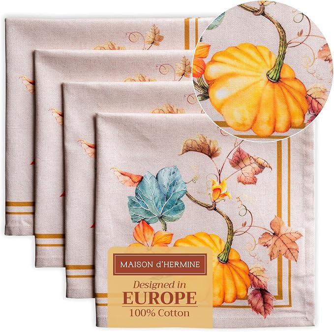 Maison d' Hermine Cloth Napkins Set of 4 Reusable 100% Cotton (20" x 20") | Everyday Square Napkins Cloth Washable Dinner Wedding Restaurant Hotel Kitchen Thanksgiving Christmas - Potiron by MaisondHermine