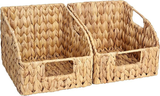 StorageWorks Pantry Baskets for Organizing, Wicker Basket with Built-in Handles, Handwoven Wicker Storage Baskets, Water Hyacinth for Shelves, 2 Pack | Water Hyacinth Pantry Baskets for Organizing, Wicker Baskets with Handles, Handwoven Wicker Storage ... by StorageWorks