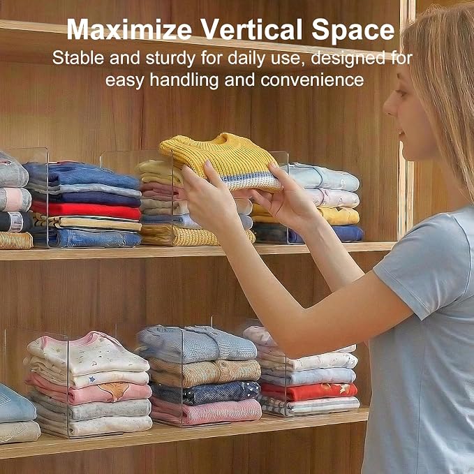 SortNStore Shelf Dividers Closet Organization: 6" Tall x 10" Deep (Small) | Acrylic Handbag Organizer - Small Space Separator for Clutches Evening Bags Pouches Mini-Bags onBedroom Cabinets 8-Pack - Image 4