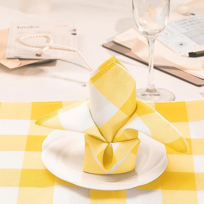 Buffalo Plaid Table Napkins Set of 50 Checkered Cloth Napkins 17x17 inch Washable Dinner Gingham Pattern Napkins Soft Napkins for Wedding Party Dining Banquet(Yellow and White) - Image 7
