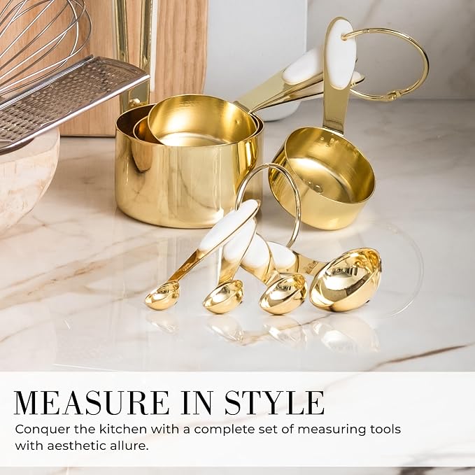 Styled Settings White and Gold Kitchen Utensils Set, 15-Piece | BPA free, Non-Scratch, Silicone Utensils Set Includes Measuring Cups and Spoons, White and Gold Kitchen Accessories - Image 8
