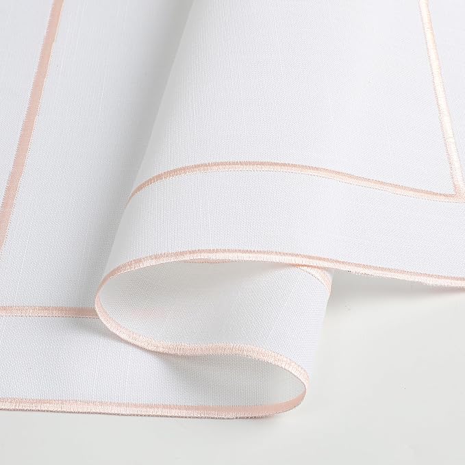 Majestic Giftware Set of 12 Polyester Napkins (NPK-PK) | White Pink Trim Design Dinner Napkins Cloth | Linen Look Washable Cloth Napkins Set for Weddings, Banquets, or Restaurants (20" x 20") - Image 4