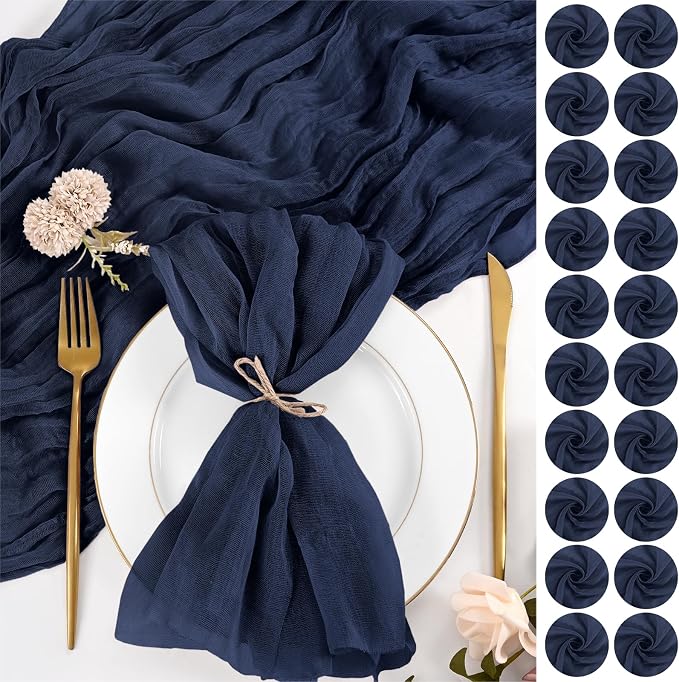 100 Pack Navy Blue Napkins 20x20Inch Cheesecloth Napkins | Blue Elegant Cloth Napkins for Table, Washable Rustic Boho Gauze Napkins, for Wedding Party Bridal Baby Shower Dinner Decor by Lumaycens