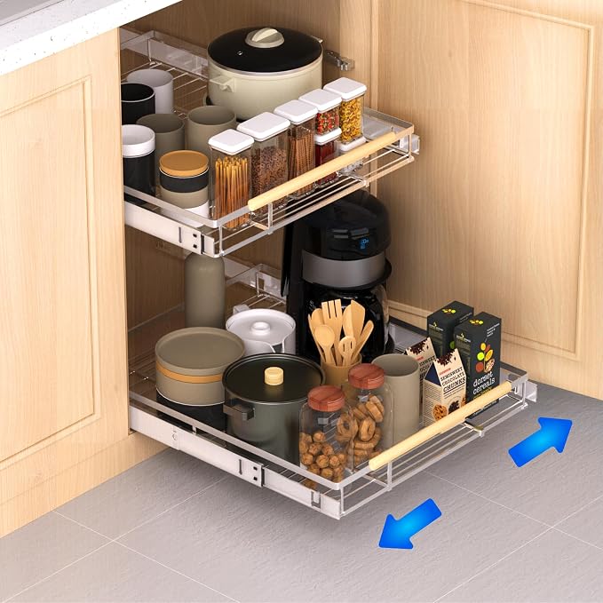 Pull Out Drawer Cabinet Organizer, Expandable Slide Out Storage Shelves - Heavy Duty, Durable and Smooth Slide-Out, 23" x 40" Wide x 22.5" Deep, 1 Pack by KIKIBRO