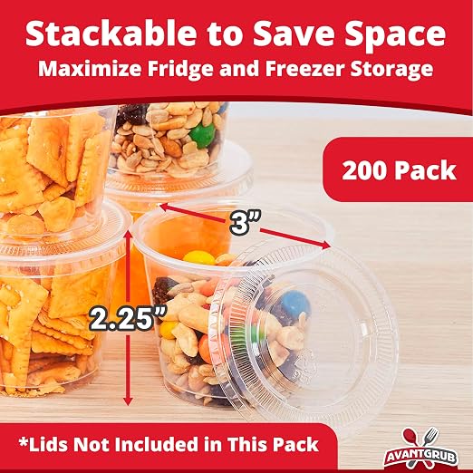Leakproof, BPA Free 5.5 oz Souffle Cups 200 PK. Stackable Portion Containers for Sampling, Salad Dressing, Sauces, Jello Shots. Plastic Food Prep Supplies for Restaurant, Cafe, Catering, Deli, Party - Image 5