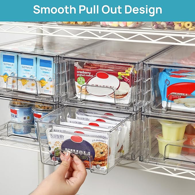 Vtopmart 4 Pack Stackable Storage Drawers,Clear Acrylic Drawer Organizers with Handles, Easily Assemble for Fridge, Bathroom,Kitchen Undersink,Cabinet,Pantry Organization and Storage | Clear Drawer Organizers with Removable Dividers for Flexible storag... - Image 7