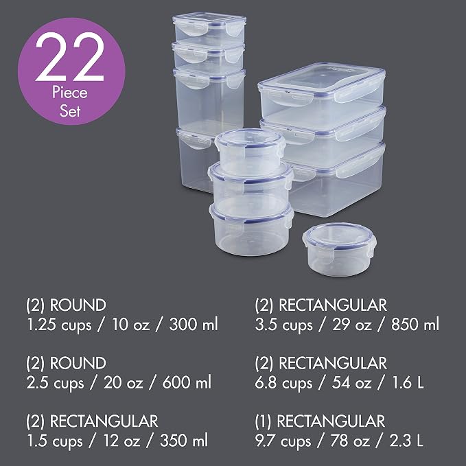 LocknLock Easy Essentials Food Storage lids/Airtight containers, BPA Free, 22 Piece, Clear - Image 4