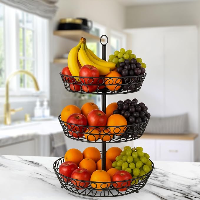 3-Tier Fruit Basket for Kitchen Counter, Stackable Metal Fruit & Vegetable Holder by EverySpaceDeservesSDZOREN
