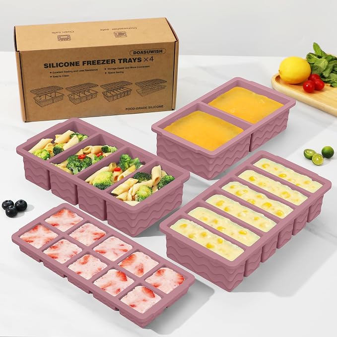 Silicone Freezer Trays with Lid (4-Pack), 1-Cup, 2-Cup, 1/2-Cup & 2-Tbsp Silicone Freezer Molds, Stackable Soup Freezer Meal Prep Containers,Ice Cube Tray for Making Sauce,Smoothies,Yogurt Bites - Image 8
