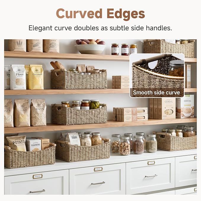 StorageWorks Large Wicker Baskets with Handles, Seagrass Basket, 1-Pack | Baskets for Organizing, Seagrass Storage Basket, Wicker Storage Baskets for Shelves, Rectangular Basket, 16½" x 13" x 7½" - Image 3