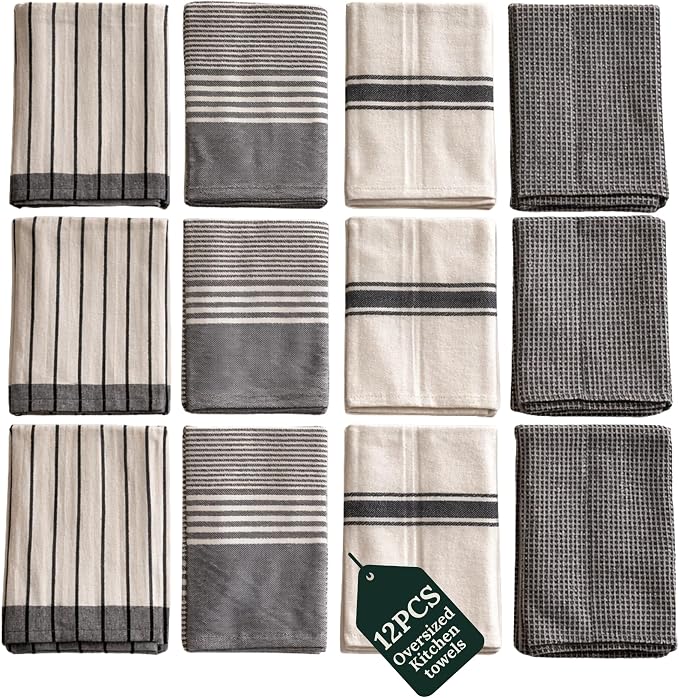 CSL Pack of 12 Kitchen Towels, Absorbent & Soft, Oversized, 18x28 - Grey by CloudScapeLinen