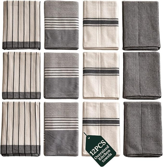 CSL Pack of 12 Kitchen Towels, Absorbent & Soft, Oversized, 18x28 - Grey by CloudScapeLinen