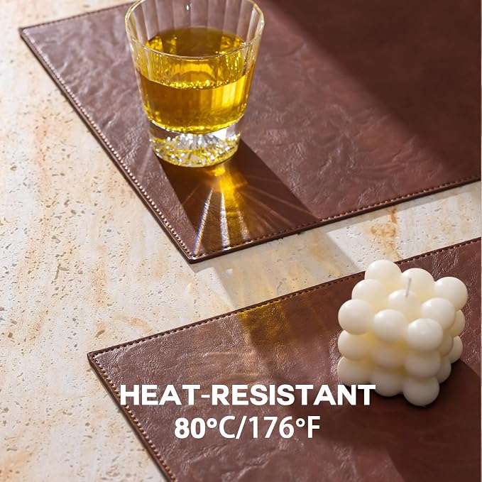 Baroyal Faux Leather Placemats Set of 8 Vinyl Washable Wipeable Table Mats for Kitchen Dining Table Heat Resistant Waterproof Indoor/Outdoor Placemats Non-Slip Easy Clean Place Mats (Reddish Brown) - Image 4
