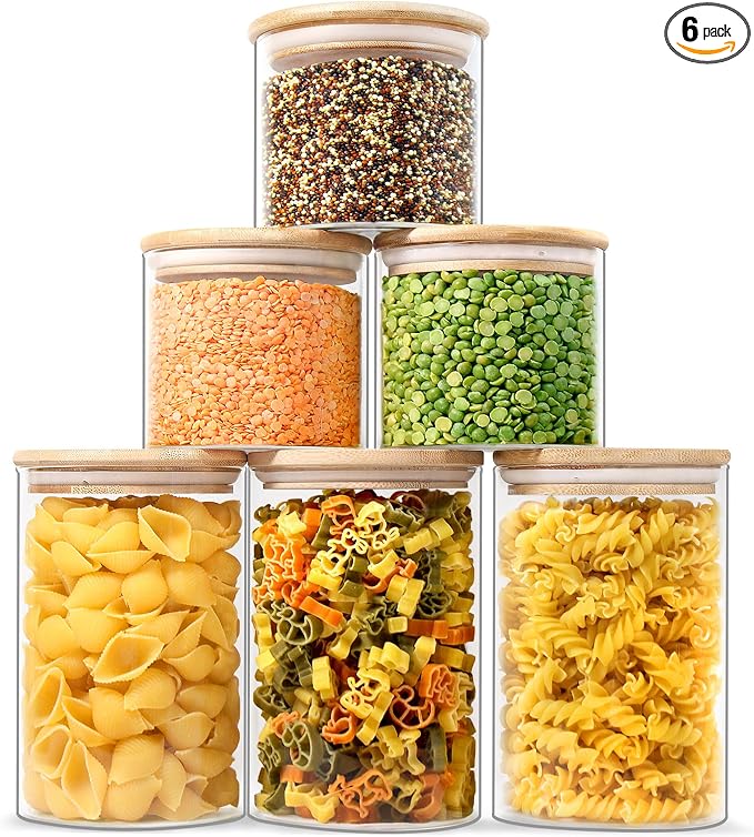 Glass Jars with Airtight Lids, Airtight Glass Canisters with Locking Lids, (Bamboo-20oz-30oz) by LiveaLifeEasierandGreener