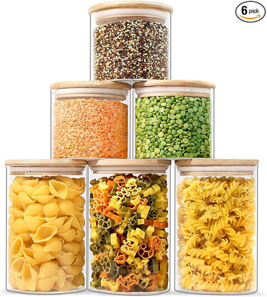 Glass Jars with Airtight Lids, Airtight Glass Canisters with Locking Lids, (Bamboo-20oz-30oz) by LiveaLifeEasierandGreener