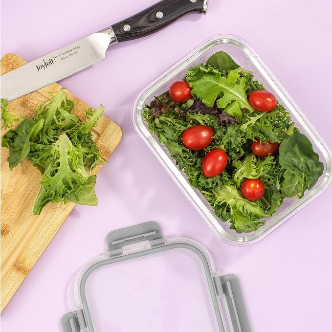 JoyJolt 24pc Borosilicate Glass Storage Containers with Lids | 12 Airtight/Freezer Safe Food Storage Containers for Pantry and Kitchen | Meal Prep Container for Lunch | Glass Tupperware Set - Image 7