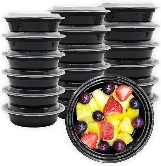 MULMEHË Plastic Food Storage Take-Out Container and Lid Combo, 16 oz, Microwaveable, Round, Black, 6x1.5”, Set of 150 by MULMEH%C3%8B%C2%AE