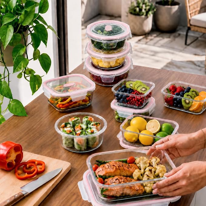 24-Piece Glass Food Storage Containers Set with Airtight lid, Glass Meal Prep Containers, Easy Stack Containers, Durable Glass Container-From Fridge directly to Oven and Dishwasher Safe (Pink) - Image 2