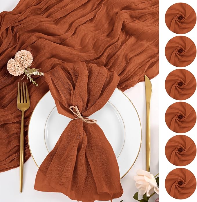 50 Pack Terracotta Fall Napkins 20x20Inch Cheesecloth Napkins | Elegant Cloth Napkins for Table, Washable Rustic Boho Gauze Napkins, for Wedding Party Bridal Baby Shower Dinner Table Decor by Lumaycens