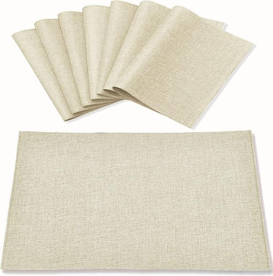 Cloth Placemats Set of 8, Linen Type Fabric Placemats Machine Washable Heat Resistant Placemats Wrinkle Free Thick Polyester Kitchen Place Mats for Dining Table (Beige) by Rinpon