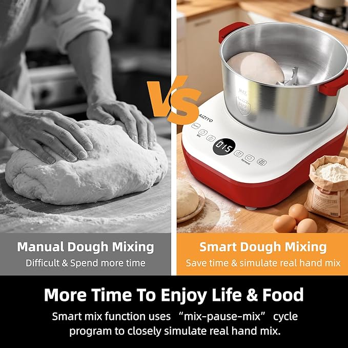 AIZIYO DoughChief, 5.3QT Dough Maker, Dough Mixer with Ferment Function, Bread Maker with 304 Stainless Steel Bowl, Removeable lid, Touch Panel Control, Dough Proofing Box for Pizza & Bread - Image 3
