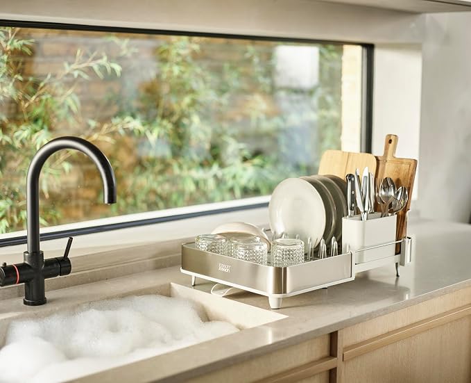 Joseph Joseph Extend Steel Expandable Dish Drying Rack with Removable Cutlery Holder Swivel Draining Spout, Stainless Steel - Image 6