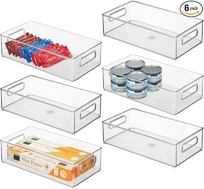 iDesign Stackable Fridge Bin, Set of 6, Clear | Kitchen Storage Bin, For Pantry, Cabinets, or Fridge by iDesign