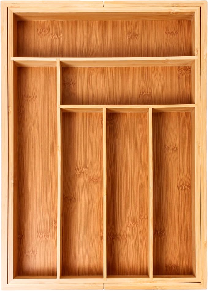 BergHOFF Bamboo 8-Slot Expandable Flatware Organizer, Expand between 12.75" to 18.5 | Durable Wood Drawer Divider For Flatware Storage, Adjustable Kitchen Silverware & Cutlery Tray, Fits 12.75" To 18.5" Drawers - Image 3