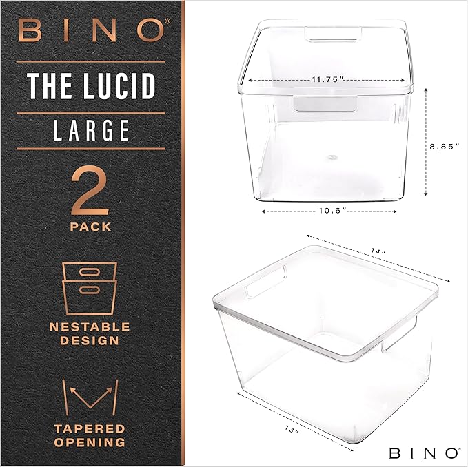 BINO | Plastic Bins, Large - 2 Pack | THE LUCID COLLECTION | Multi-Use| Built-In Handles | BPA-Free | Clear Storage Containers | Fridge Organizer | Pantry & Home Organization - Image 2